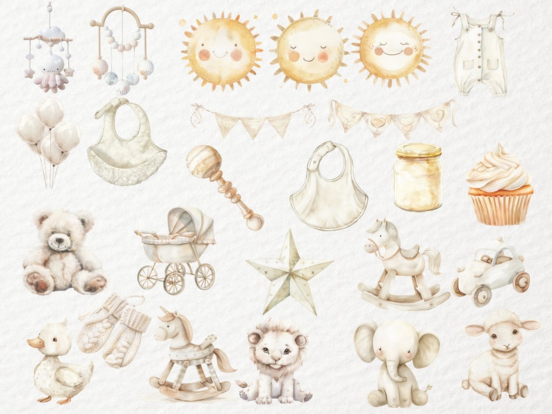 55 Neutral Watercolor Baby Shower Clipart, Baby Shower Clipart PNG ...