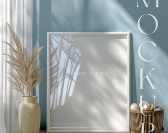 Frame Mockup - Wall Art Mockup - Beach Coastal Mockup Frame - 4:5 Ratio Frame Mockup PSD -  Framed Art Mockup - Poster Mockup - Frame Mockup