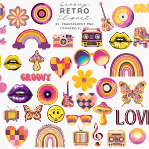 Retro Clipart - Groovy PNG - Boho Hippie Clipart - Retro Flower - Retro Elements - Retro Prints - Retro Shirt - Groovy Clipart - Goodvibes