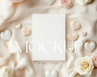 Valentine's Card Mockup - 5x7 Floral Greeting Card Mockup - Valentine Card Mockup - Smart Object - Valentine's Day Mockup - Valentines Day