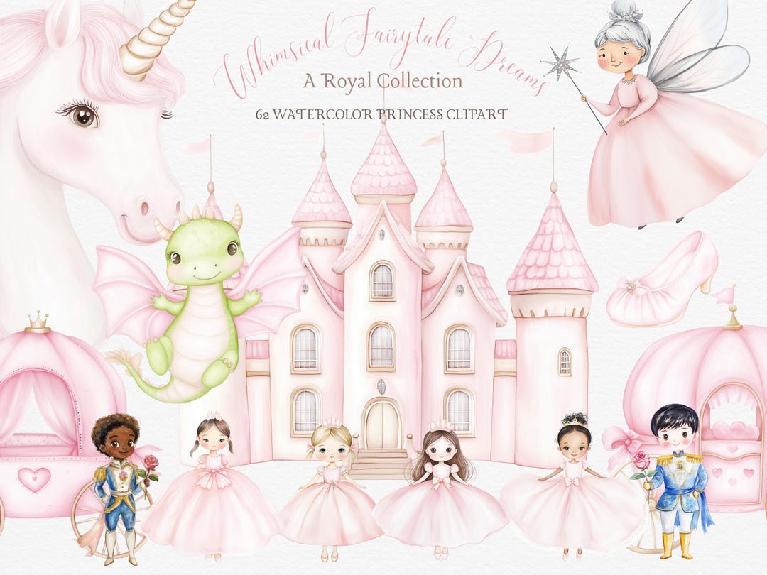 Watercolor Pink Princess Clipart - Princess PNG - Castle, Unicorn ...
