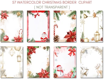 Watercolor Christmas Border Clipart - Christmas Frames - Christmas Cards - Christmas Invites - Christmas PNG - Commercial Use - Printable