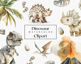 Dinosaur Watercolor Clipart Set - Prehistoric Clipart - Watercolor Dinosaurs - Dinosaurs For Kids - Nursery - Dino - Dinosaur Clipart Bundle