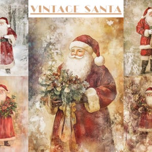 Vintage Santa Claus Clipart Bundle- 30 PNG&#39;s With Background - Winter Holidays - Junk Journal - Scrapbooking - Digital Download - Christmas