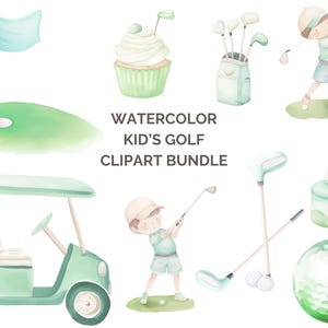 Imágenes prediseñadas de golf en acuarela, imágenes PNG de golf, ilustración de golf, gráficos de pelotas de golf, imágenes prediseñadas de deportes infantiles en acuarela, imágenes prediseñadas de palos de golf, uso comercial
