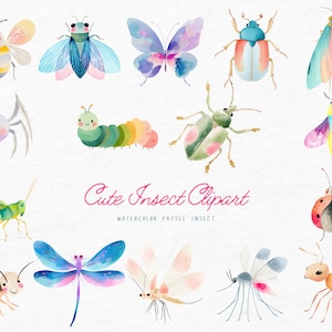 Aquarell süße Insekt Clipart, süße kleine Liebe Bugs Clipart, Insekten Clipart, Biene Aquarell Clipart, Bug Geburtstag Png, Pastell Insekt PNG