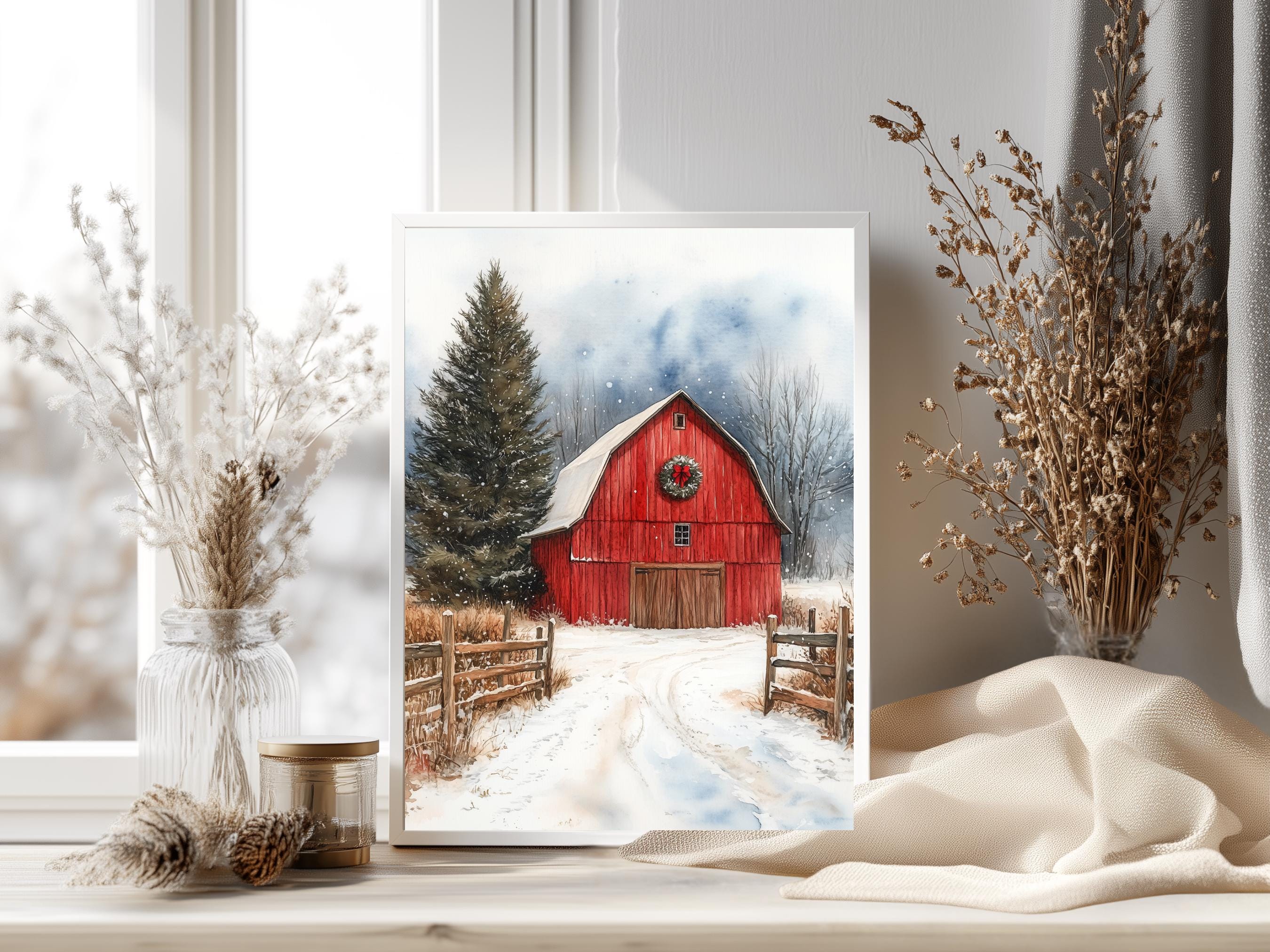 Christmas Red Barn Clipart - Watercolor Red Barn - Digital Paper ...