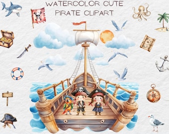 海賊クリップアートセット、海賊パーティーイラスト（デジタル