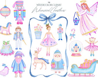 Skurril Weihnachten Aquarell Clipart, Rosa Weihnachtscliparts, Nussknacker Ballett Weihnachtscliparts, Urlaub PNG, Pastell Weihnachtscliparts