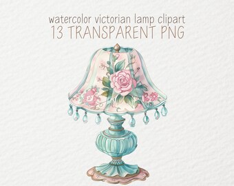 Watercolor Pastel Victorian Lamp Clipart - Vintage Lamp Clipart PNG - Floral Lamp - Scrapbook - Junk Journal - Commercial Use - 13 Lamp PNG