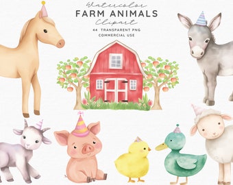 Watercolor Pastel Farm Animal Clipart Bundle, Nursery Decor, Baby ...