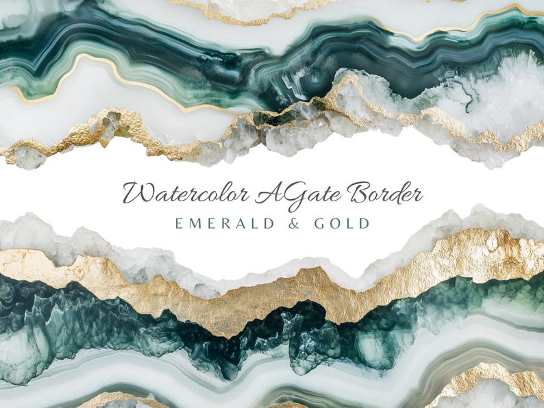 Emerld Border Emerald & Gold Agate Border Clipart PNG, Watercolor Geode Clip Art ...