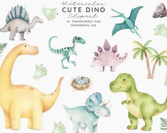 Dinosaurie akvarell Clipart Set - Förhistorisk Clipart - Akvarell Dinosaurier - Dinosaurier För Barn - Barnrum - Pastell Dinosaurie Clipart Bundle