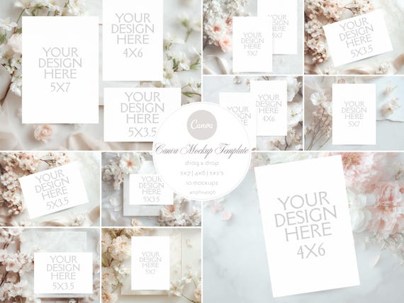 Canva Invitation Mockup Template, 5x7 6x4 5x3.5 Card Mockup Bundle, 3 Cards Mockup, Elegant and Modern Designs, Wedding Invitation