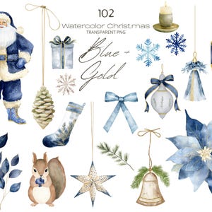 Blue Christmas Clipart, Blue Christmas PNG, Blue Ornaments Clipart, Watercolor Christmas Clipart Blue, Commercial Use, 102 Transparent PNG