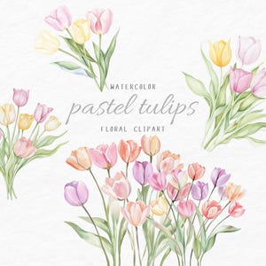 Tulips - Watercolor Tulips Clipart - Pastel Tulips Clipart - Floral Clipart - Flower PNG - Spring Floral - Spring Clipart - Commercial Use