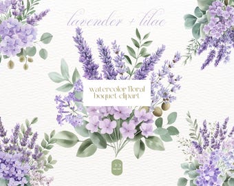 Watercolor Floral Clipart, Wedding Clipart, Watercolor Flower Clipart, Wedding Floral Clipart, Lavender and Lilac Floral Arrangements PNG