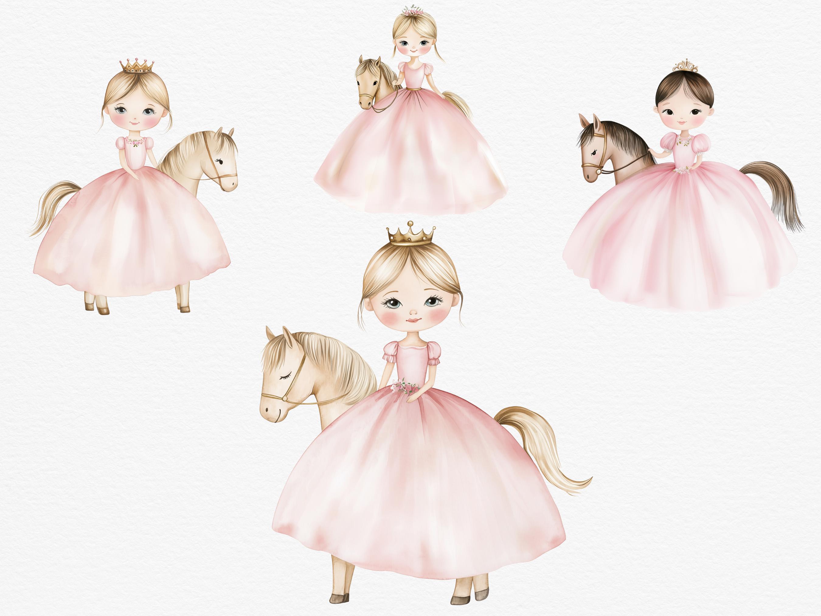 Watercolor Pink Princess Clipart - Princess PNG - Castle, Unicorn ...