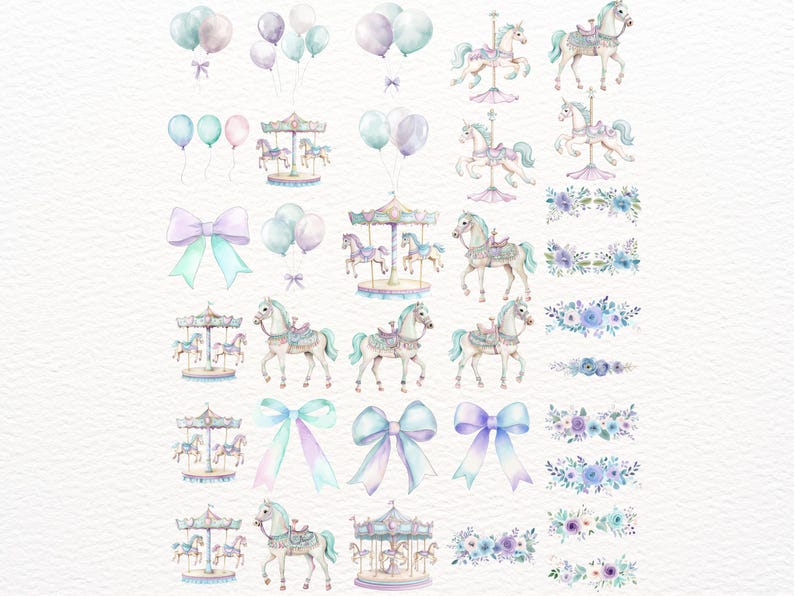 Carousel Watercolor Clipart PNG, Carousel Horse, Baby Shower, Birthday ...