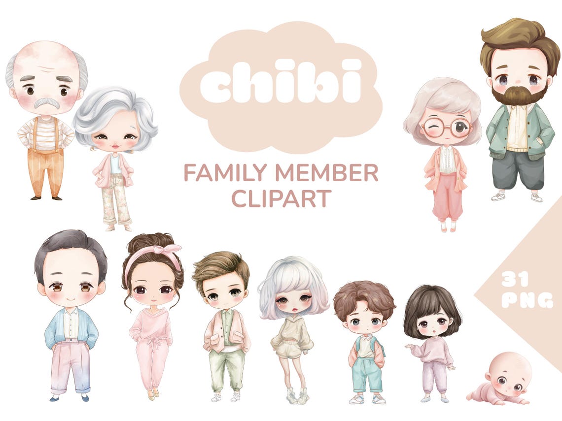 Chibi Parents Chibi Family Clipart: Kawaii PNG With Transparent Background (digital ...