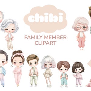 Chibi Family Clipart: Kawaii PNG with Transparent Background (Digital Download)