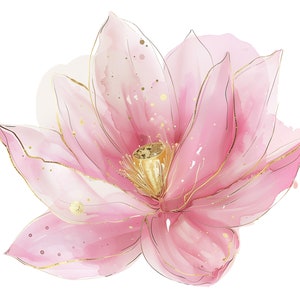 20 Clipart di fiori di loto rosa - Clipart di fiori astratti - Stampe di fiori - Fiori rosa e oro - JPG di alta qualità - Uso commerciale
