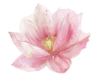 20 Pink Lotus Flower Clipart - Abstract Flowers Clipart - Flower Prints - Pink & Gold Flowers - High-Quality JPG - Commercial Use