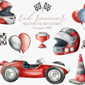 Aquarel rode raceauto clipart - racewagen clipart - raceauto PNG - decor van de kinderkamer - raceauto verjaardag uitnodigen clipart - schattige raceauto - rode auto