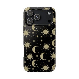 Sun and moon leaf pattern celestial star phone case for iPhone 17 16 15 14 Pro Max 13 Samsung S25 S24 S23 S22 S21, Christmas Phone Case