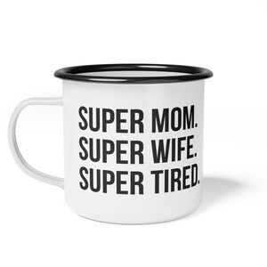 Emaille-Campingbecher „Super Mom“ – Kaffeebecher für draußen, Muttertags- und Geburtstagsgeschenk für sie, einzigartige Camping-Geschenkidee