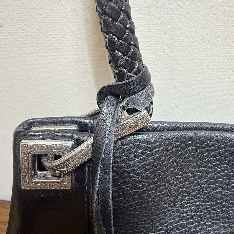 Brighton Black Pebble Leather Shoulder Bag Purse Braided Strap Vintage Y2K Prepp image 4