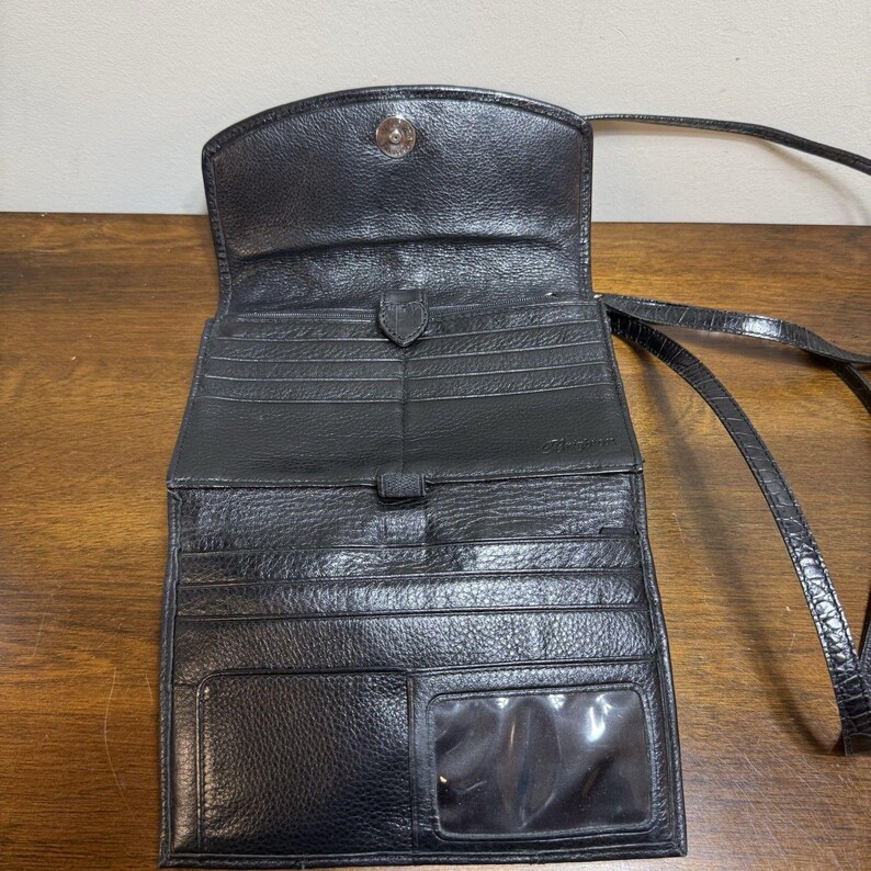 Brighton Romag Long Strap Purse/Wallet Black Leather Crossbody image 9