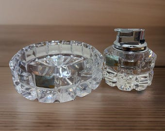 Mikasa Lead Crystal Glass Table Cigarette Lighter and Ashtray Nesting Set