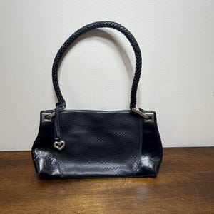 Brighton Black Pebble Leather Shoulder Bag Purse Braided Strap Vintage Y2K Prepp image 2