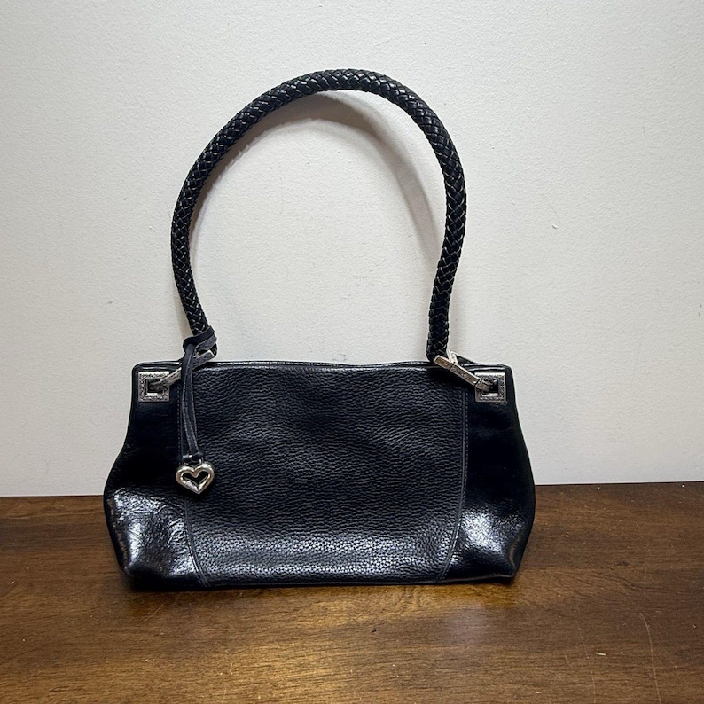 Brighton Black Pebble Leather Shoulder Bag Purse Braided Strap Vintage Y2K Prepp image 2