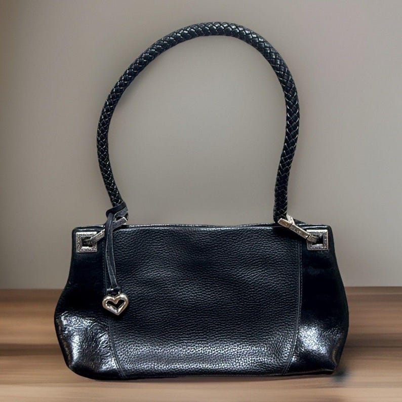 Brighton Black Pebble Leather Shoulder Bag Purse Braided Strap Vintage Y2K Prepp image 1