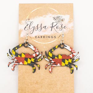 Pendientes de cangrejo con la bandera de Maryland, plata de ley