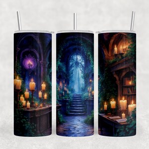 Mystical Library Hallway Skinny Tumbler Wrap | Digital PNG Download | High Resolution Sublimation File