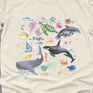 Vintage 90s Oceancore Sea Animal TShirt | Gift For Marine Biologist, Ocean, Killer Whale Shark Lover | Ocean Conservation | Cute Retro Y2K