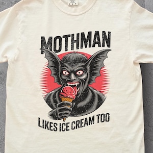 Mothman Likes Icecream Shirt | Funny Cryptid T-Shirt, Unique Paranormal Gift, Cryptozoology Tees, Scary Halloween Horror Graphic TShirts