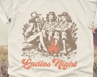 Vintage Ladies Night TShirt | Retro Girls Night Tee, Country Western Shirt, Cute Camping Top, Cowgirl Party Pullover, Y2K Farmcore Fashion