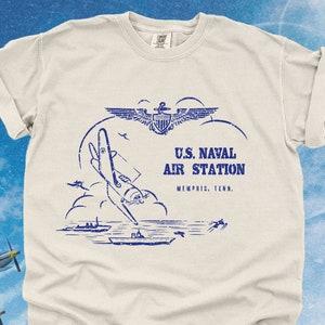 Vintage US Naval Air Station Memphis Tenn TShirt | Retro Military Navy Shirt, War Veteran Gifts, Trendy Boho WW2 Distressed Graphic Tee