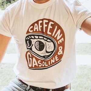 Vintage Motorcycle Racing Skull TShirt | Caffeine Gasoline, Retro Car Motocross Dirtbike Shirt, 90s Y2k Style, Badass Trashy Baggy T-Shirt