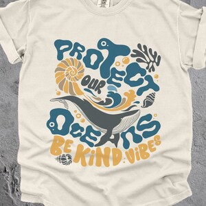 Retro 90s Protect Our Oceans TShirt | Vintage Be Kind Vibes Graphic Tee | Ocean Conservation Whale Tee | Oversized Beach Pullover | Cute Top