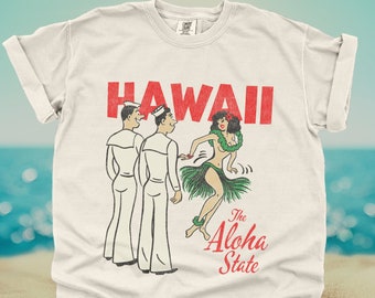 Vintage Hawaii The Aloha State TShirt | Retro Hawaiian Shirts |Cute Y2k 90s Pacific Isle Tees | US Navy Sailor T-Shirt | Oversized Beach Top