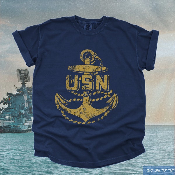 Vintage United States Navy TShirt | Retro Military Graphic Tees, USN Anchor T Shirt, Nautical Top, War Veteran Gifts, Cool 1940s 1950s Style