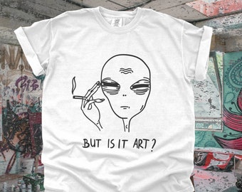 Alien Art TShirt | Vintage Minimalist Aesthetic, Retro 90s Y2K Graphic Tee, Funny Cryptid Cryptozoology UFO, Trashy Baggy Artist T-Shirt