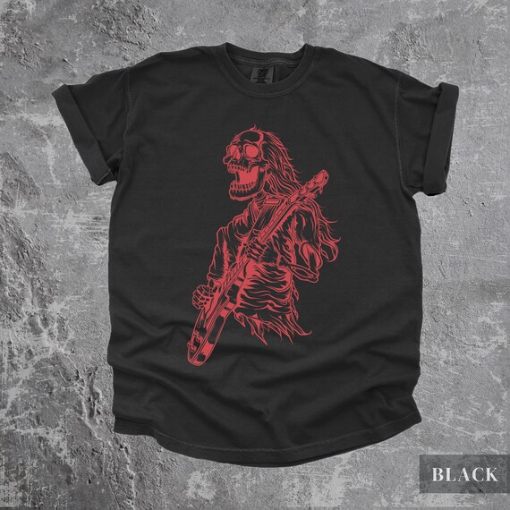 Vintage Rocker Skeleton Tshirt Retro Rock and Roll Band Tees