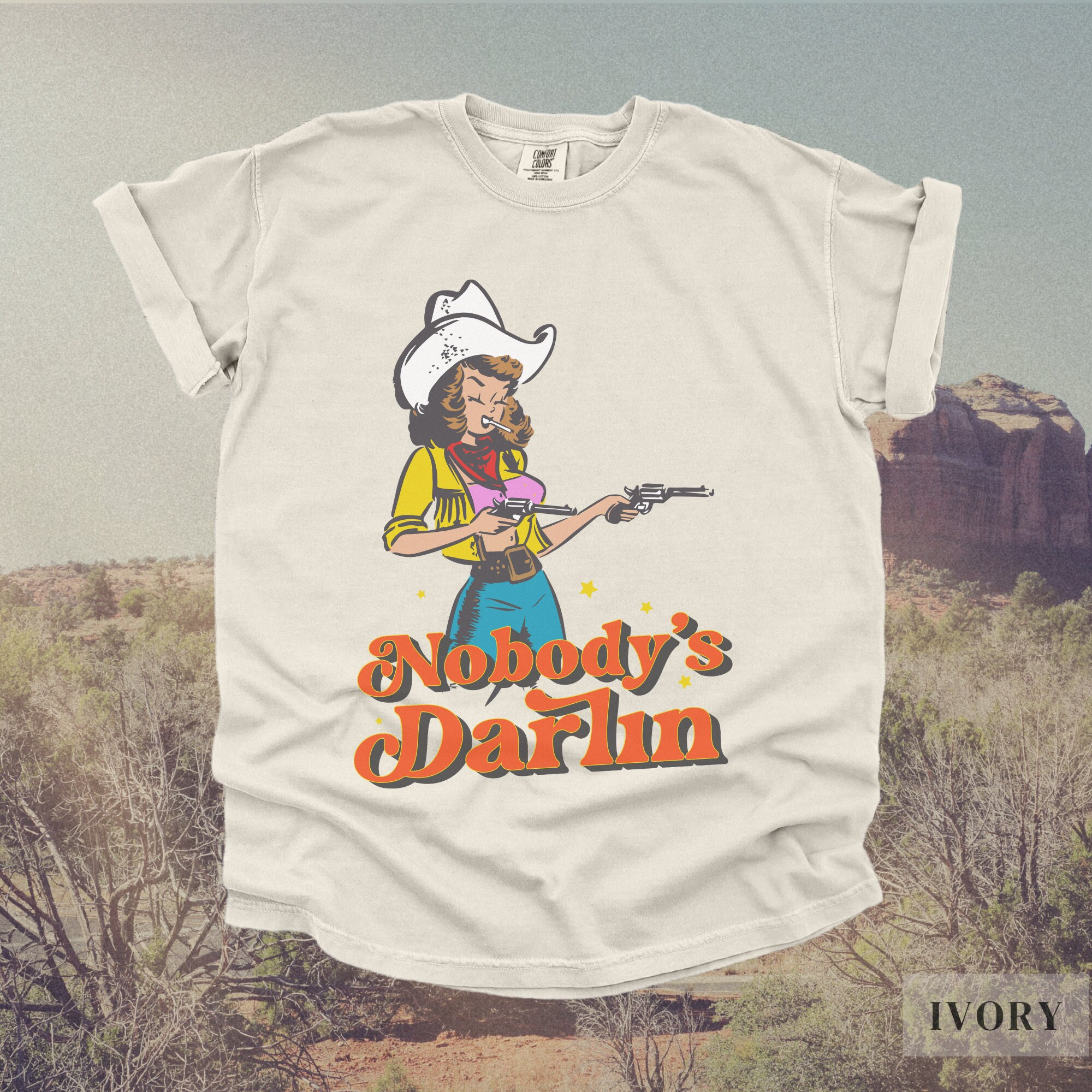 Retro Nobody's Darlin' Cowgirl T Shirt | Vintage Cowboy Country Western Aesthetic, Cute Trendy Boho Farmcore T-Shirt, Oversized 90s Y2K Tee