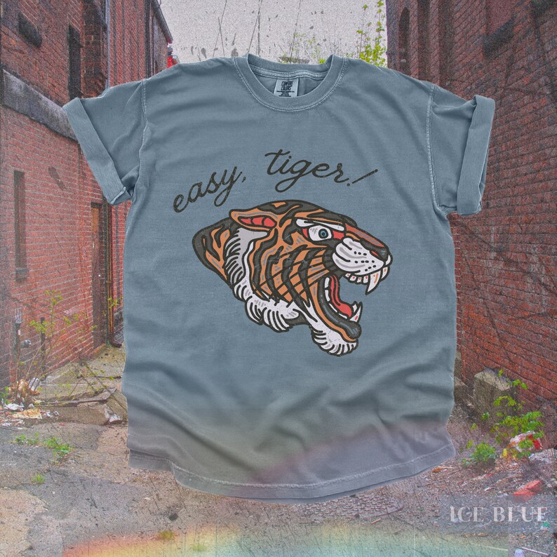 Vintage Easy Tiger Tshirt Retro Graphic Tee Shirt, Punk Grunge Heavy ...